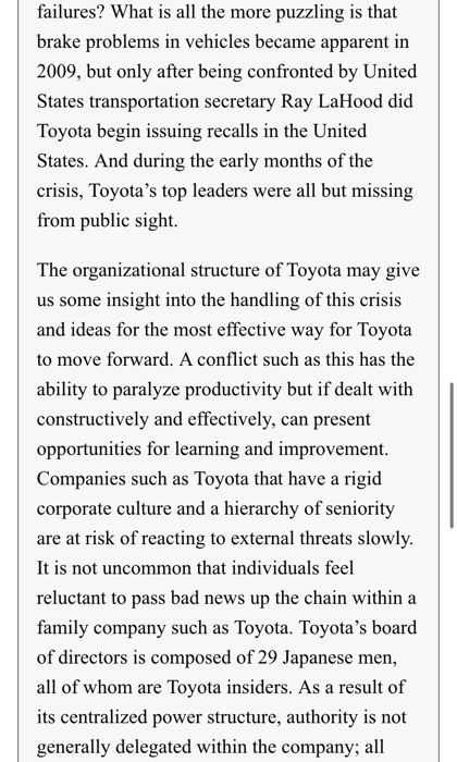 Assignment: Read the Toyota case study and
