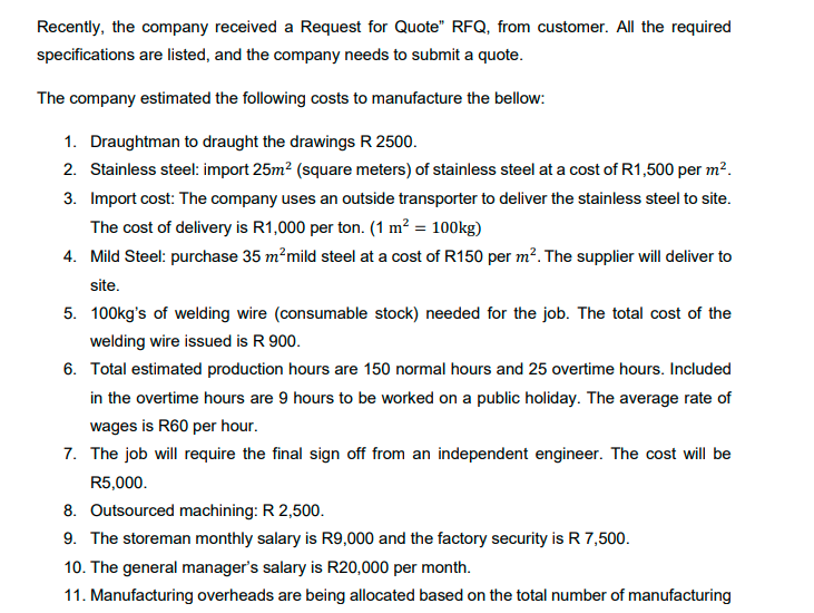 Question 1: (Cost Types, Cost behaviour, Pricing)