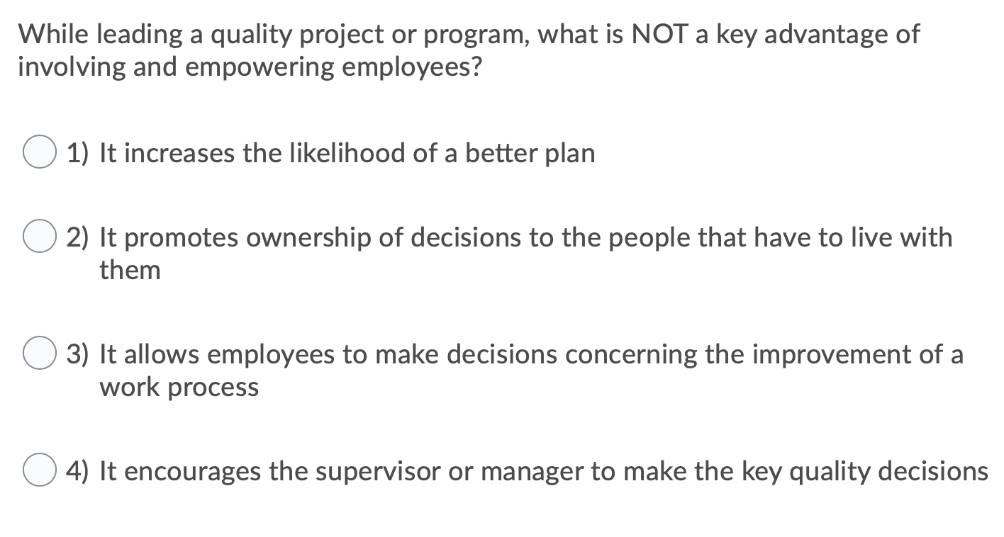 While leading a quality project or program, what