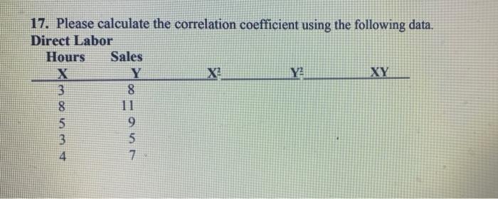 17. Please calculate the correlation coefficient