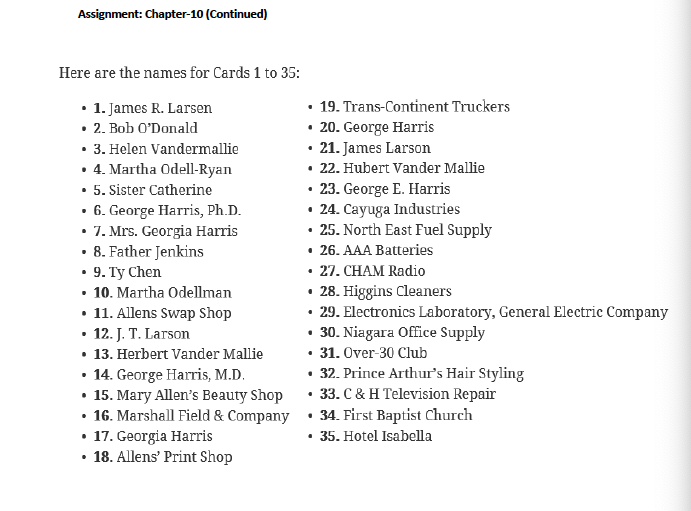 How to enter the information in the alphabetic