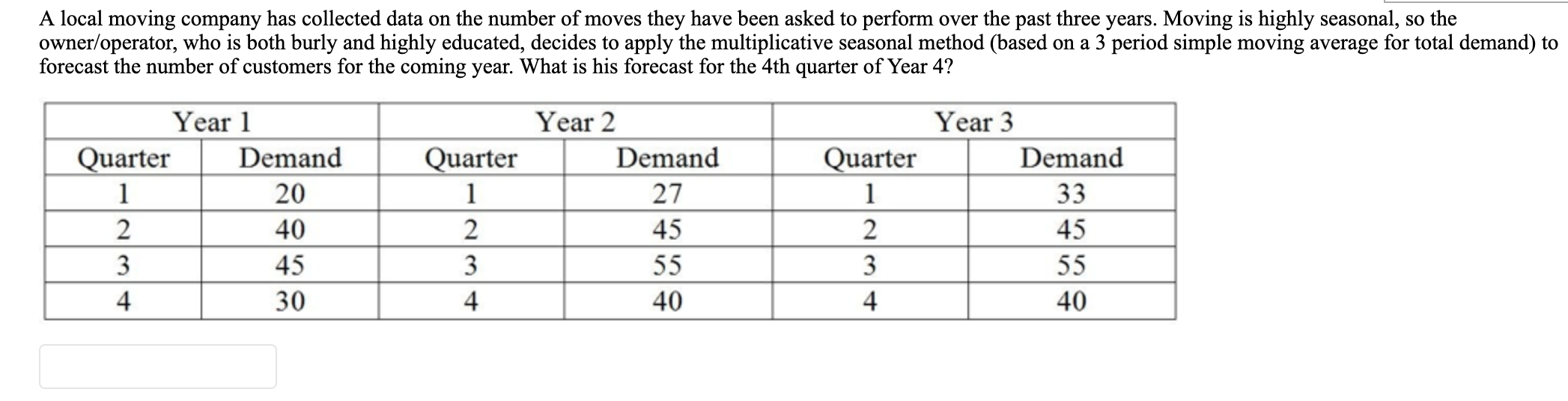 A local moving company has collected data on the
