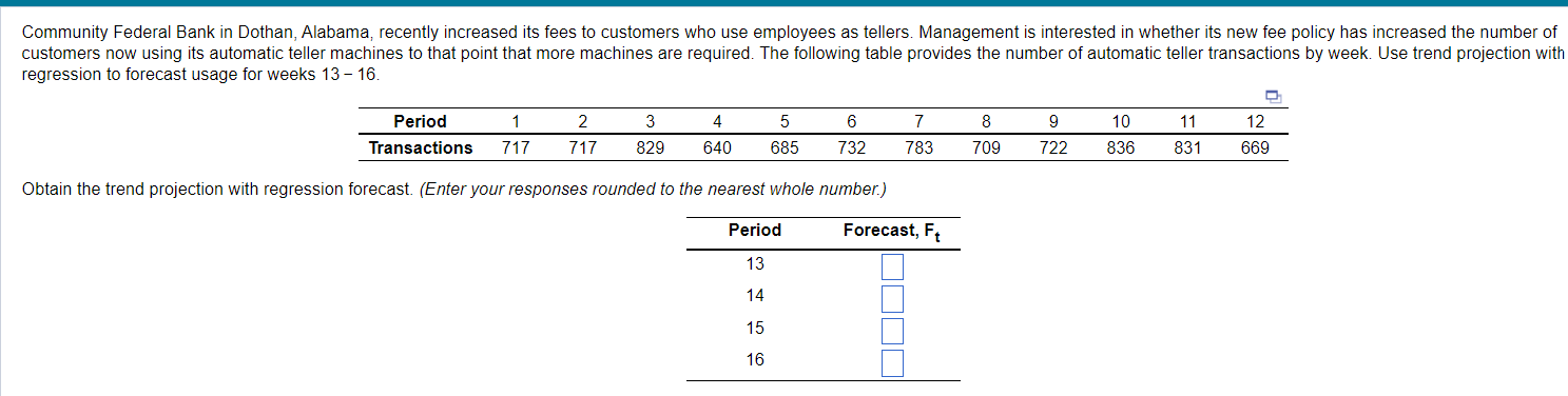 regression to forecast usage for weeks 1316