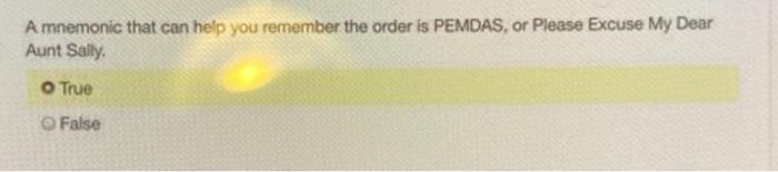 A mnemonic that can help you remember the order