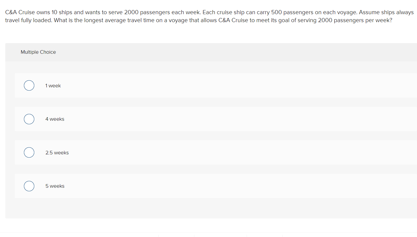 C&A Cruise owns 10 ships and wants to serve 2000