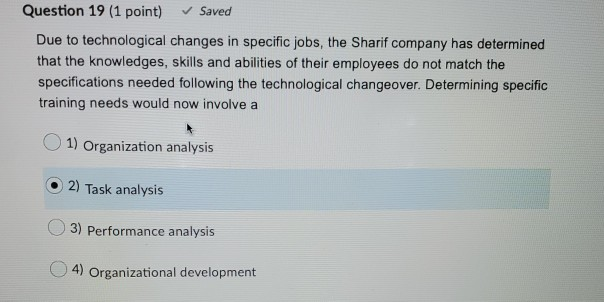 Question 19 (1 point) Saved Due to technological