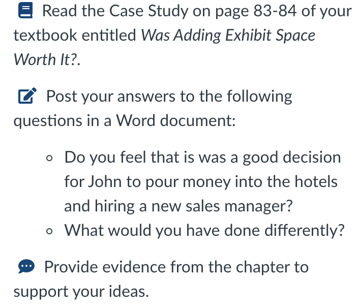 course is HFT 2750 Read the Case Study on page