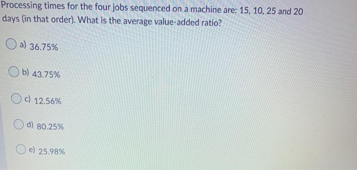 Processing times for the four jobs sequenced on a