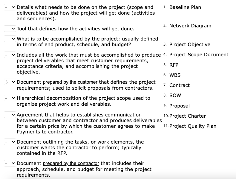 For each statement below, match the statement