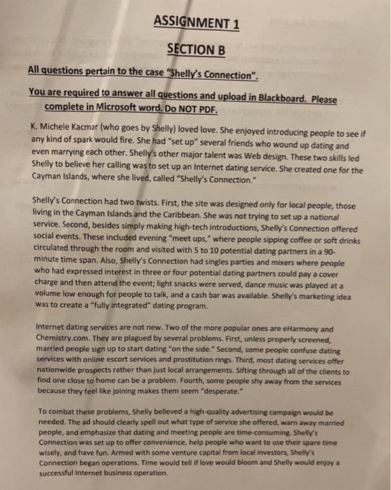 ASSIGNMENT 1 SECTION B All questions pertain to