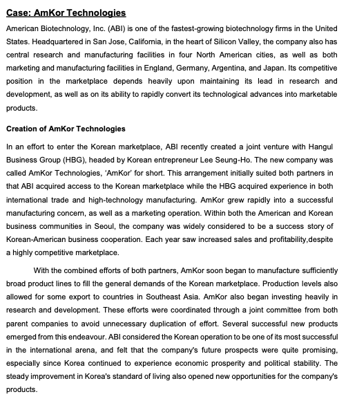 PLEASE ANSWER QUESTION 3, Thank You!. Case: Amkor