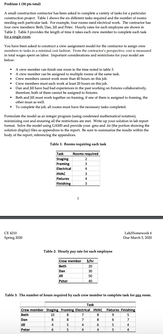 Problem 1 (30 pts total) A small construction