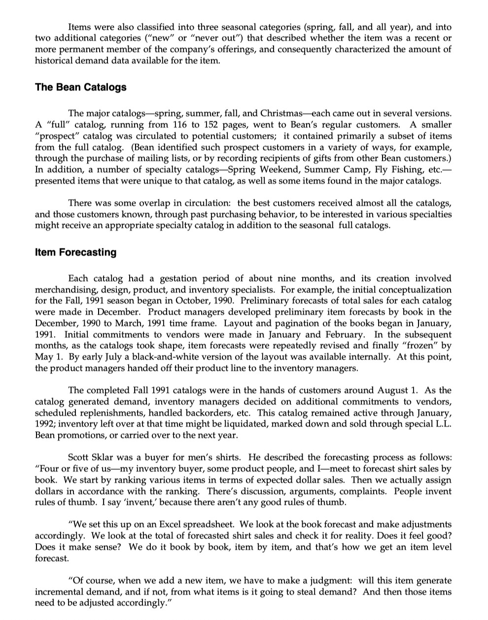 L.L. Bean, Inc. Item Forecasting and Inventory