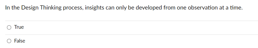 In the Design Thinking process, insights can only