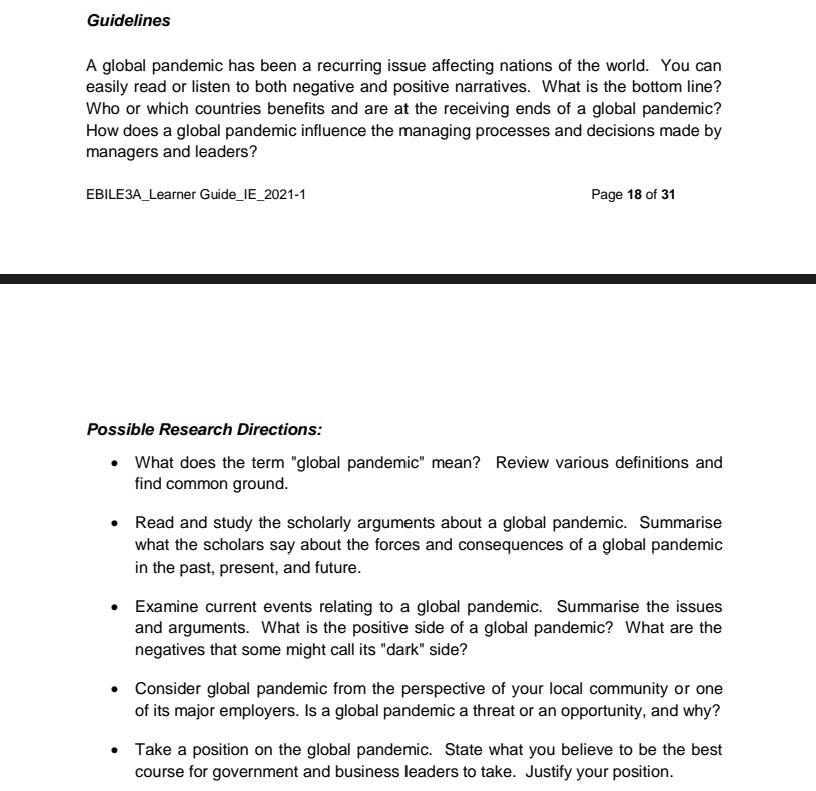 Guidelines A global pandemic has been a recurring