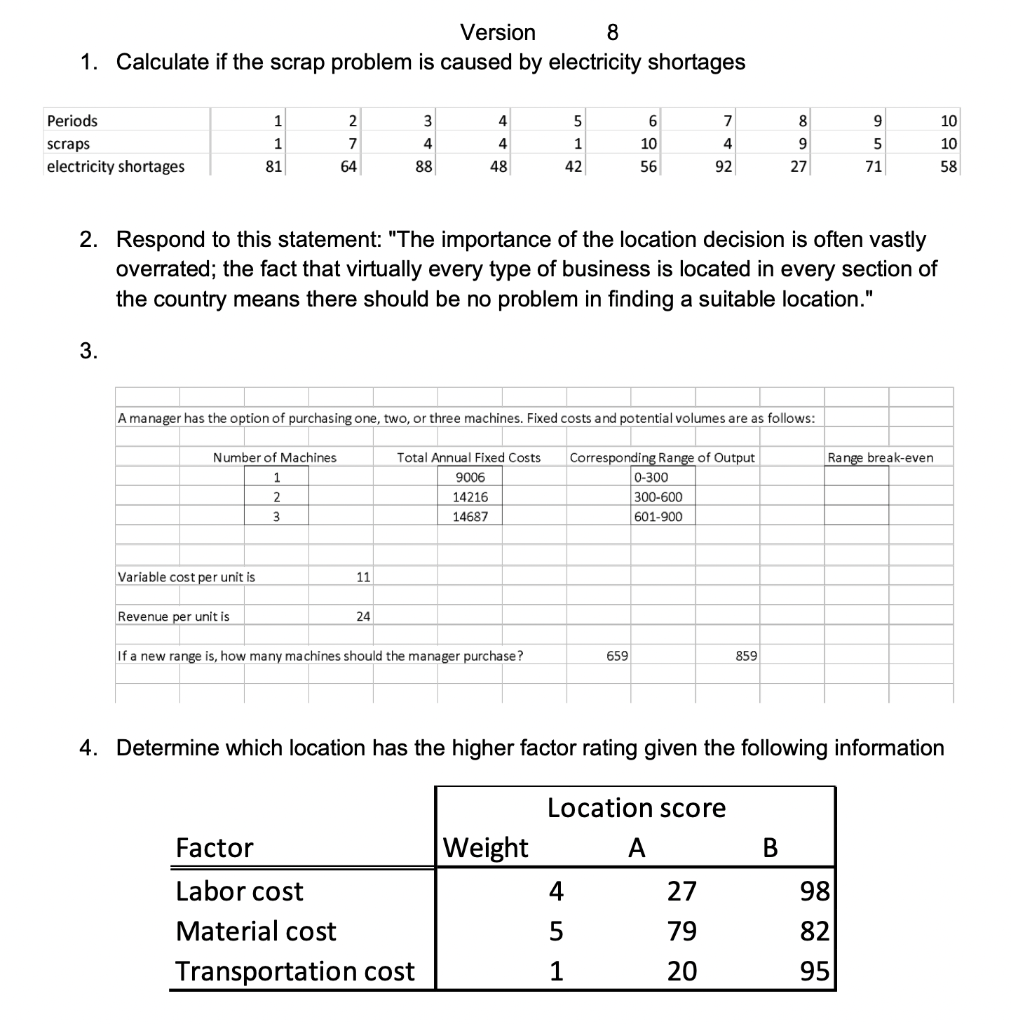 please show your excel work 8 Version 1.