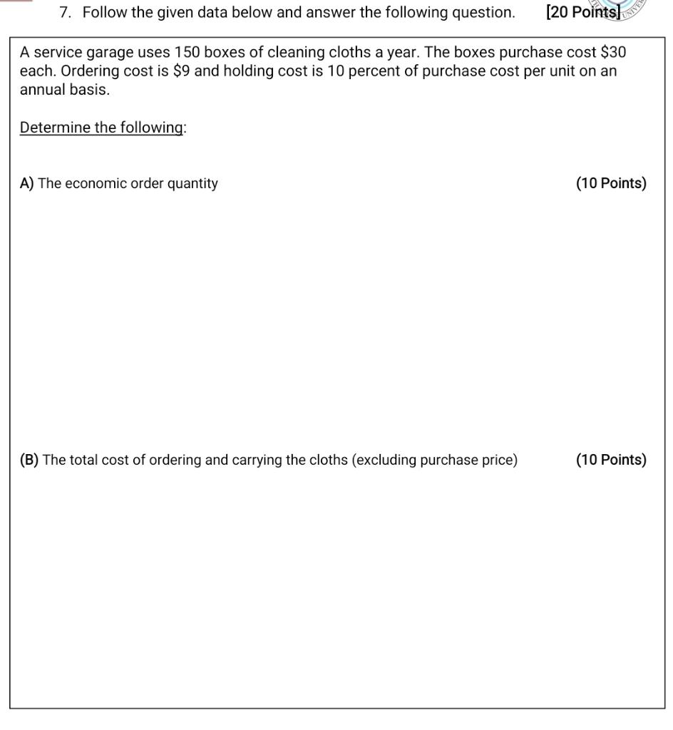 All answers must be answered within the given