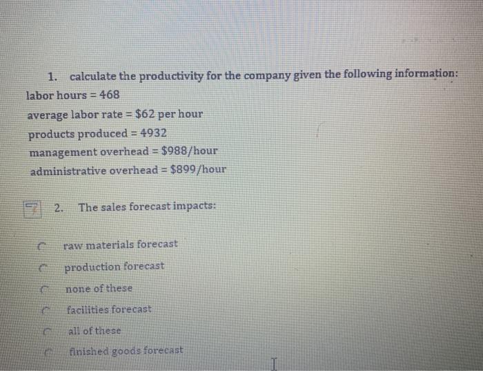 1. calculate the productivity for the company