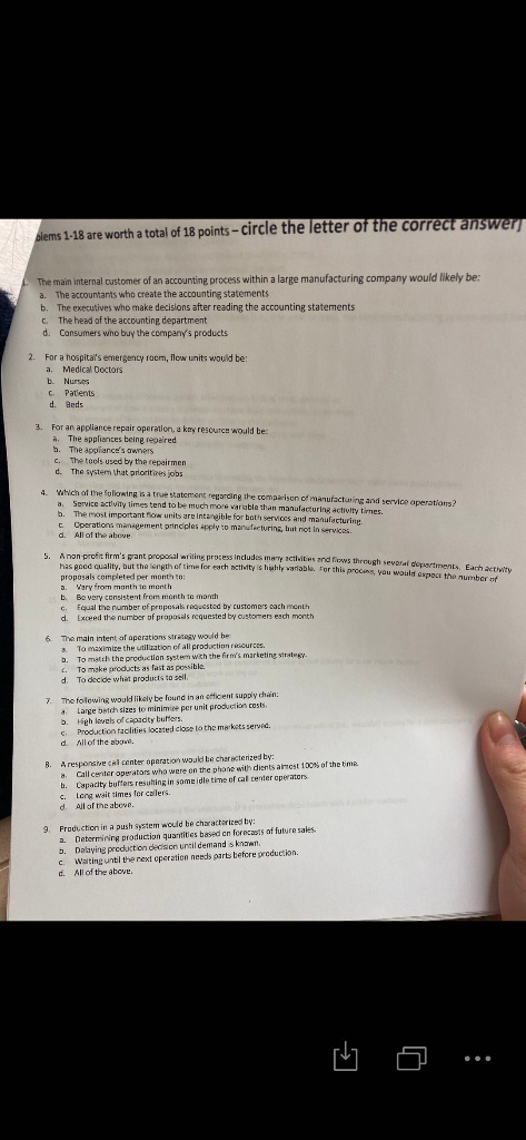 blems 1-18 are worth a total of 18 points-circle