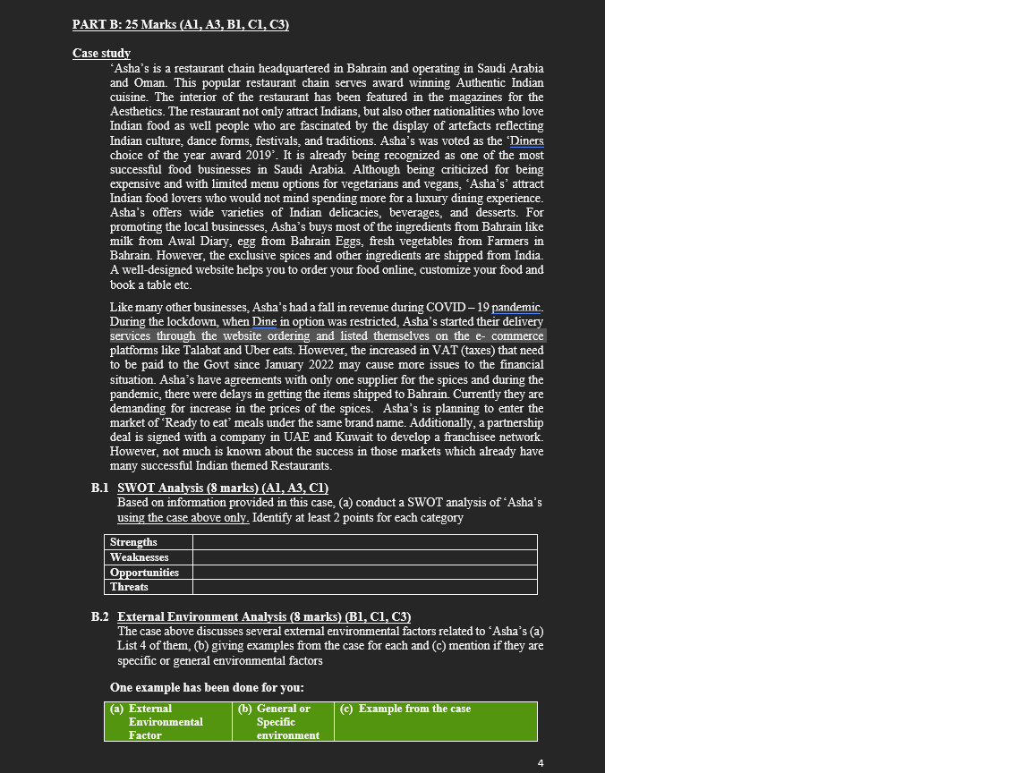 PART B: 25 Marks (A1, A3, B1, C1, C3) Case study