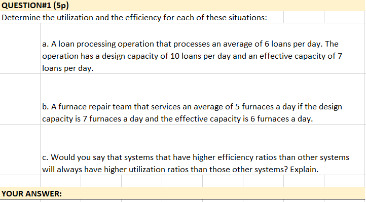 QUESTION#1 (5p) Determine the utilization and the