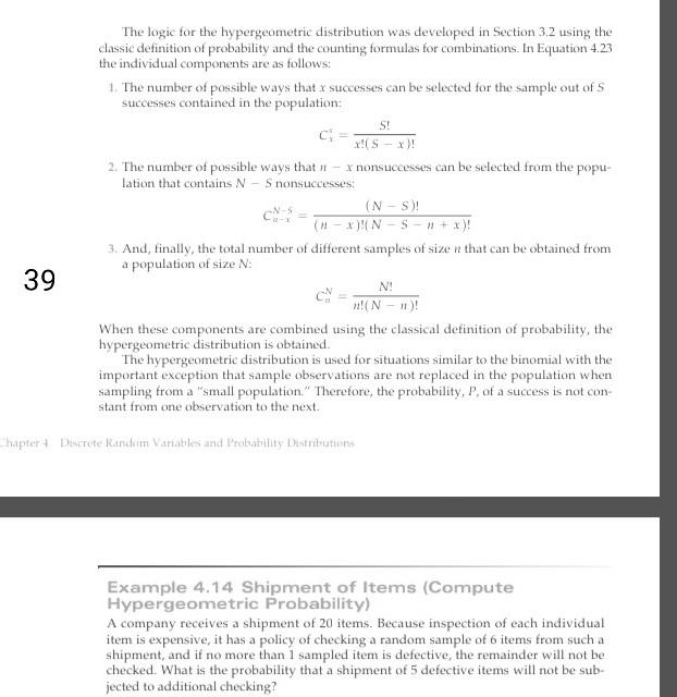 do example The logic for the hypergeometric