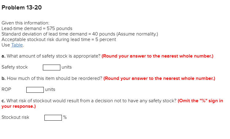 Problem 13-20 Given this information: Lead-time