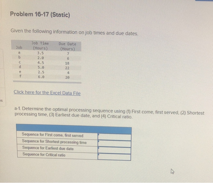 16-17 please show work Problem 16-17 (Static)