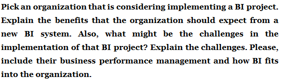 This question for Business Intelligence course.