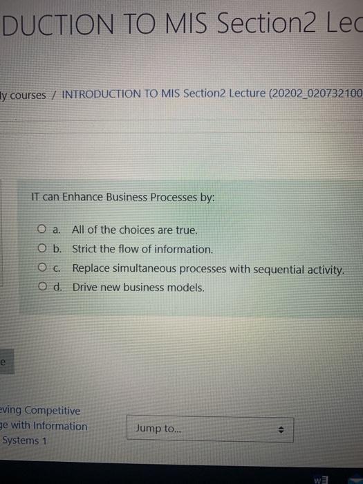 DUCTION TO MIS Section2 Lec ly courses /