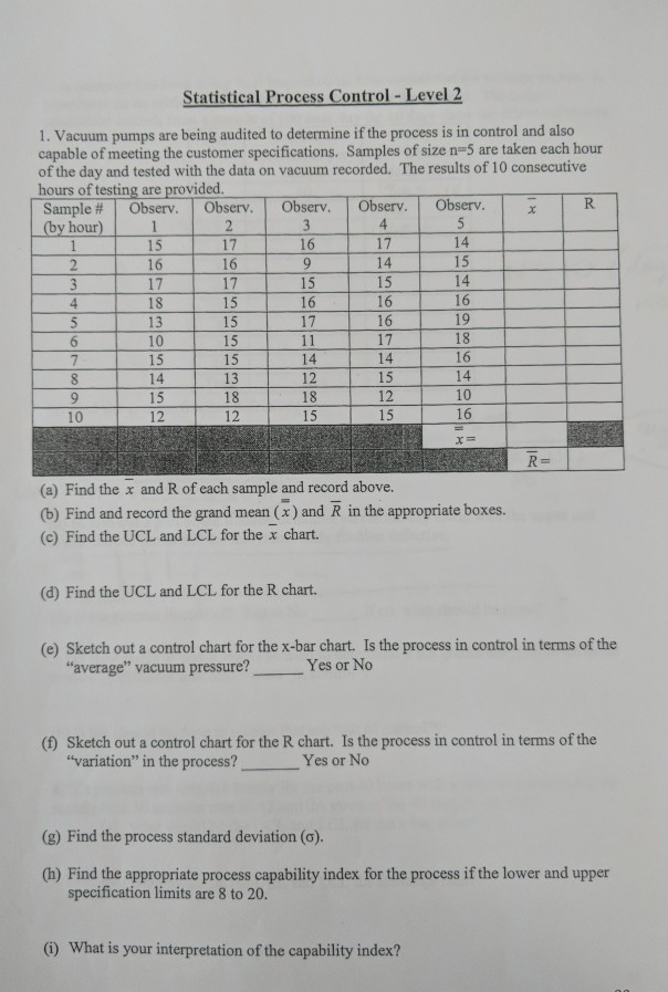 Statistical Process Control - Level 2 1. Vacuum
