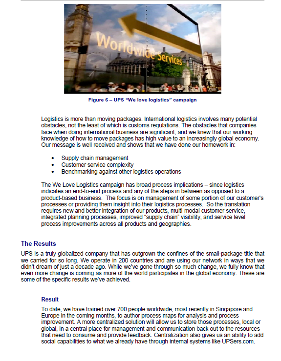 f) What are UPS expectations from involvement in