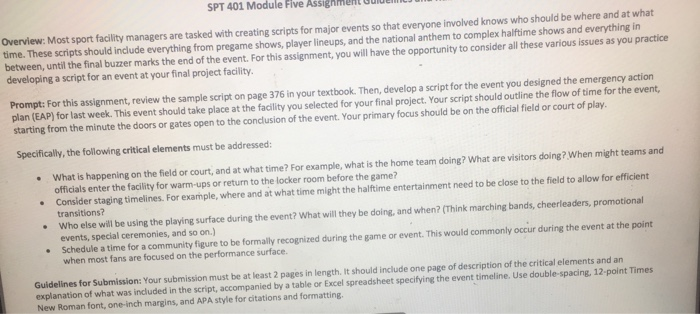 SPT 401 Module Five Assign Overview: Most sport