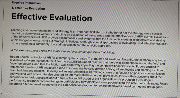 Required information 1. Effective Evaluation