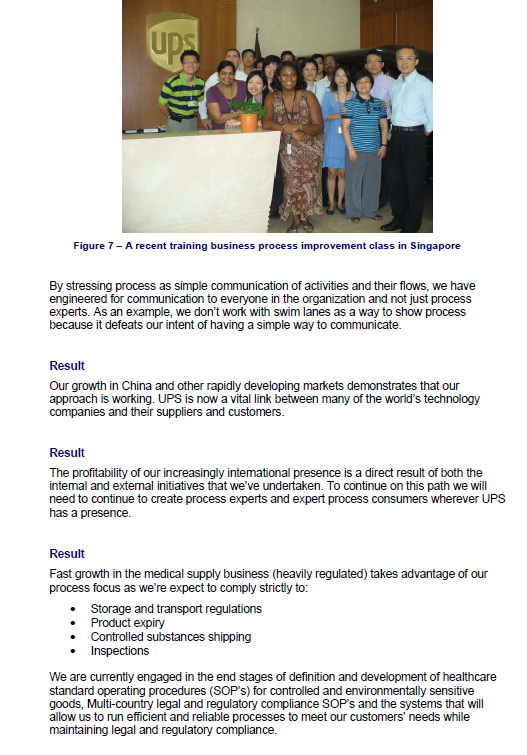 f) What are UPS expectations from involvement in