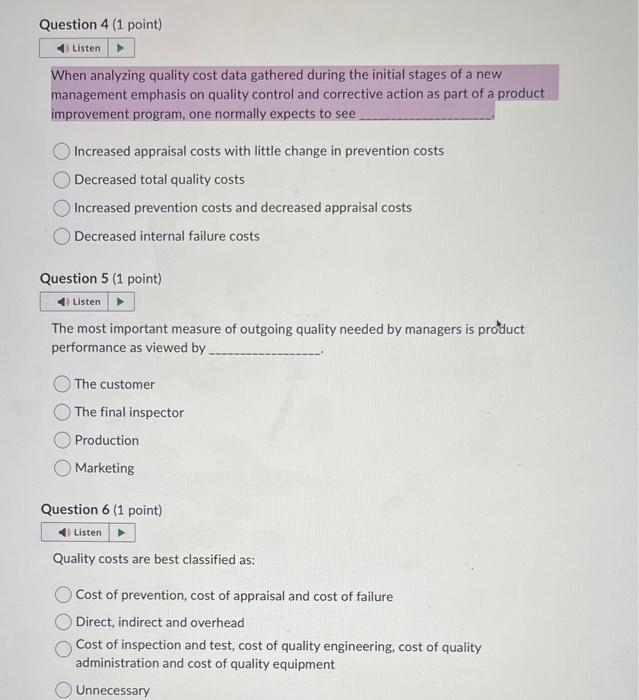 When analyzing quality cost data gathered during