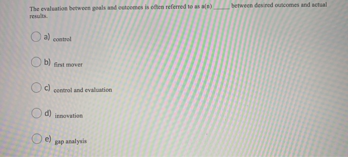 The evaluation between goals and outcomes is