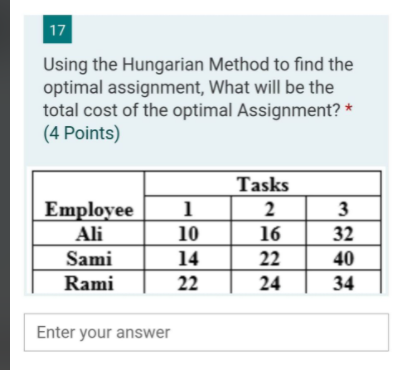 17 Using the Hungarian Method to find the optimal