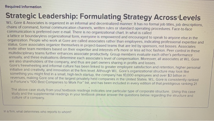 Required information Strategic Leadership: