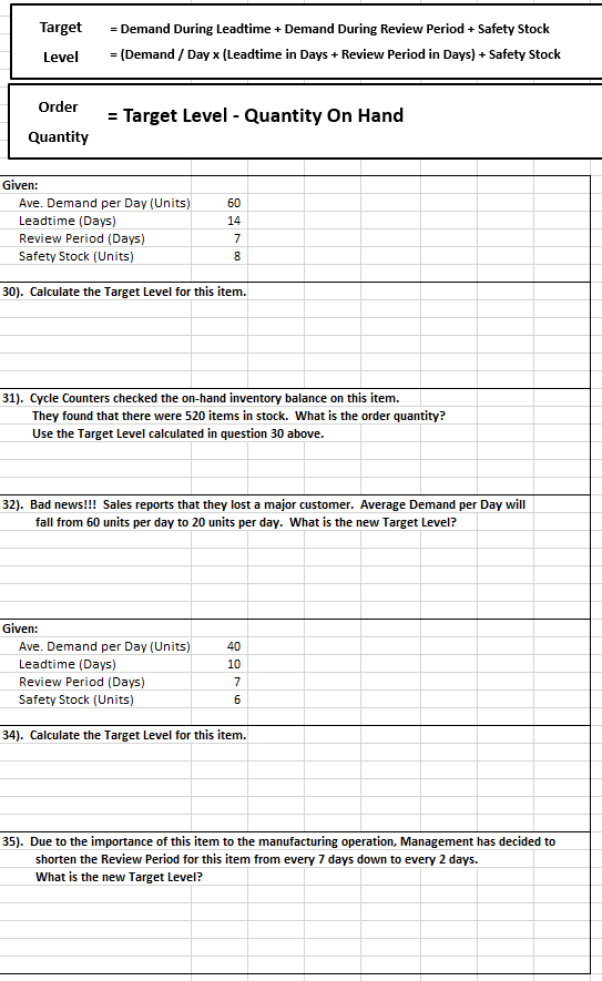 Target = Demand During Leadtime + Demand During
