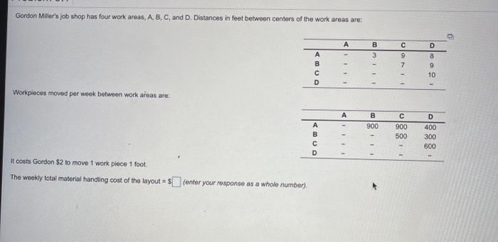 Gordon Miller's job shop has four work areas, A,