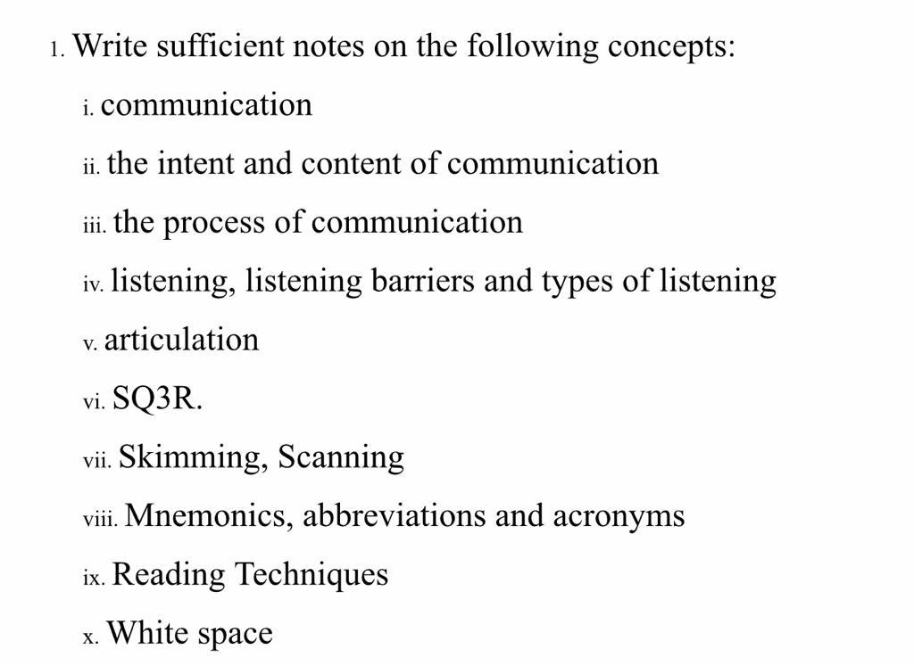 1. Write sufficient notes on the following