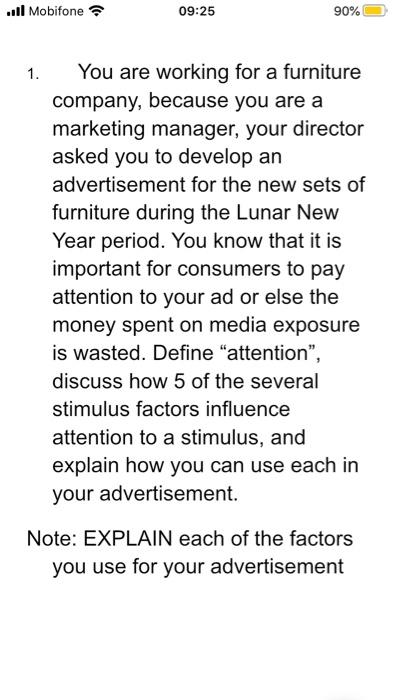 ..il Mobifone 09:25 90% 1. You are working for a