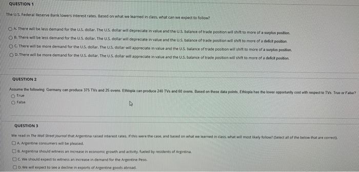 QUESTIONS The US Federal Reserve Bank lowers