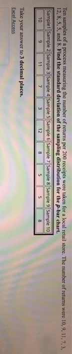 Ten samples of a process measuring the number of
