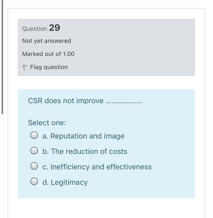 Question 29 Not yet answered Marked out of 1.00 P