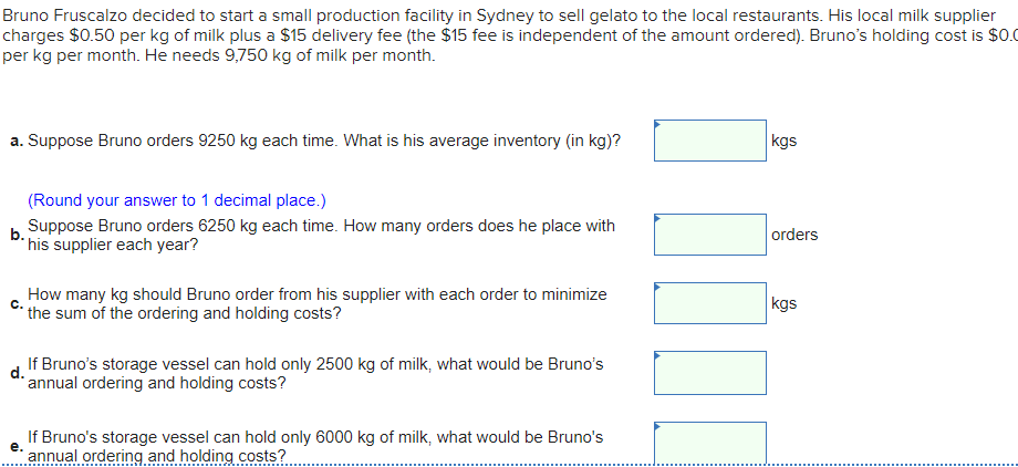 Holding Cost is 0.02 Bruno Fruscalzo decided to
