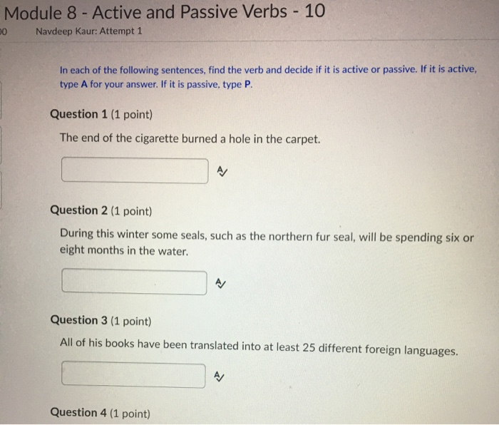 In each sentence find verb and decide if its
