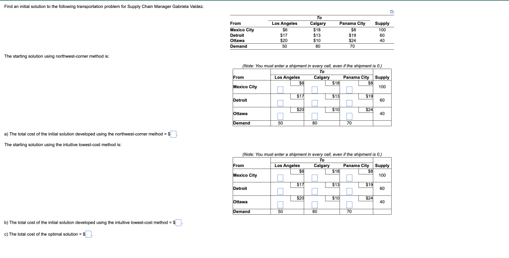 Find an initial solution to the following