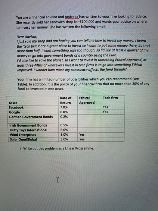 Write out this problem as a linear programme can
